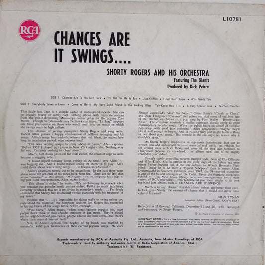 Shorty Rogers And His Orchestra : Chances Are It Swings (LP, Album, Mono)