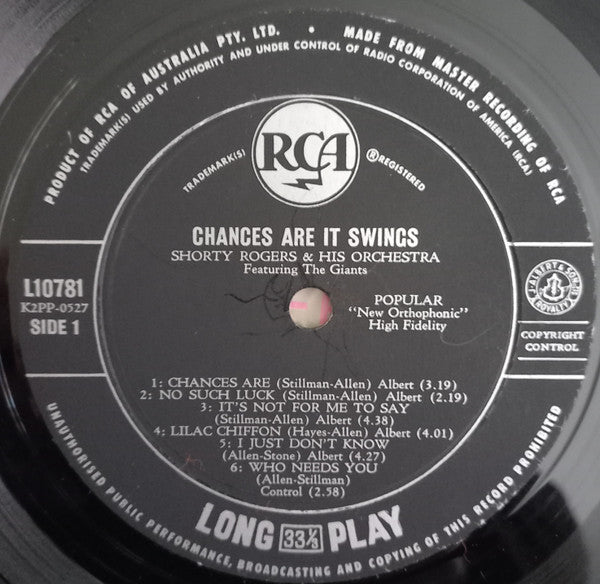 Shorty Rogers And His Orchestra : Chances Are It Swings (LP, Album, Mono)