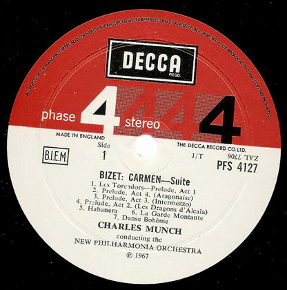 New Philharmonia Orchestra, Charles Munch, Georges Bizet : Carmen & L'Arlésienne Suites (LP, Comp)