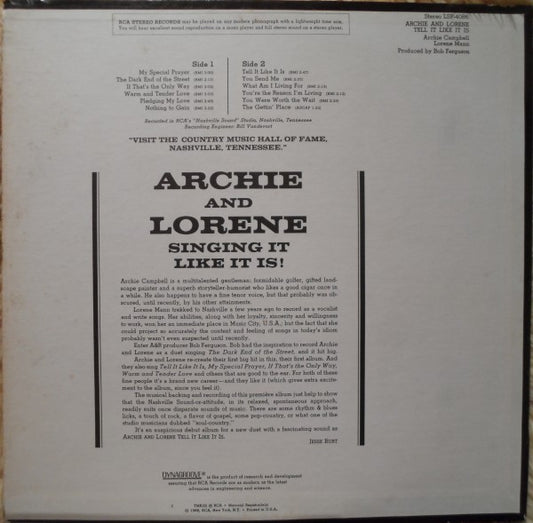 Archie Campbell And Lorene Mann : Archie And Lorene Tell It Like It Is (LP, Album)