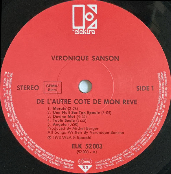 Véronique Sanson : De L'Autre Côté De Mon Rêve. (LP, Album, RE, Red)
