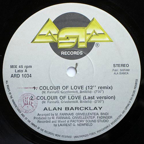 Alan Barcklay : Colour Of Love (12")