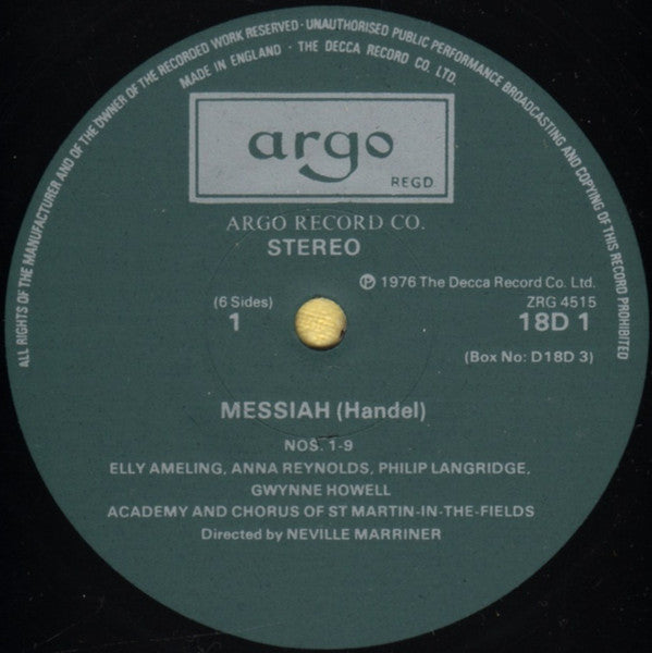 Georg Friedrich Händel, Elly Ameling ∙ Philip Langridge, Anna Reynolds ∙ Gwynne Howell, The Academy Of St. Martin-in-the-Fields And Chorus Of St Martin In The Fields, Sir Neville Marriner : Messiah (Based On The First London Performance Of March 23rd 1743) (3xLP, Album + Box)