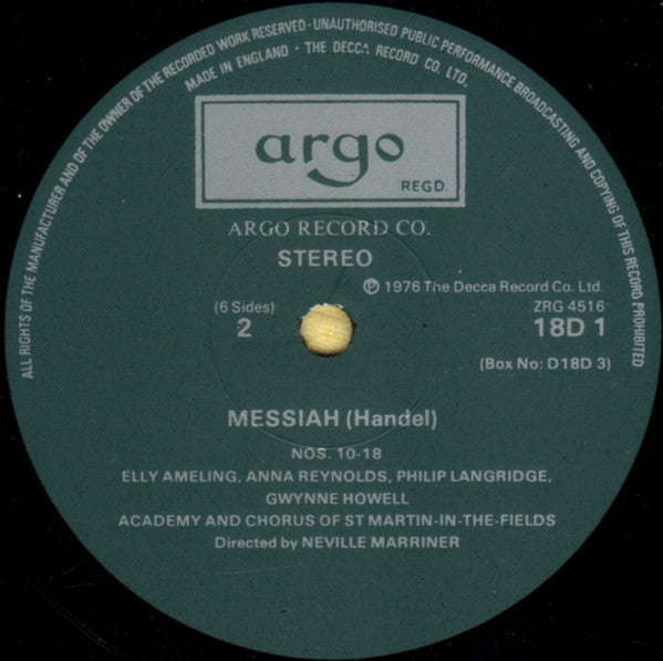 Georg Friedrich Händel, Elly Ameling ∙ Philip Langridge, Anna Reynolds ∙ Gwynne Howell, The Academy Of St. Martin-in-the-Fields And Chorus Of St Martin In The Fields, Sir Neville Marriner : Messiah (Based On The First London Performance Of March 23rd 1743) (3xLP, Album + Box)