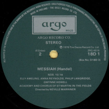 Georg Friedrich Händel, Elly Ameling ∙ Philip Langridge, Anna Reynolds ∙ Gwynne Howell, The Academy Of St. Martin-in-the-Fields And Chorus Of St Martin In The Fields, Sir Neville Marriner : Messiah (Based On The First London Performance Of March 23rd 1743) (3xLP, Album + Box)