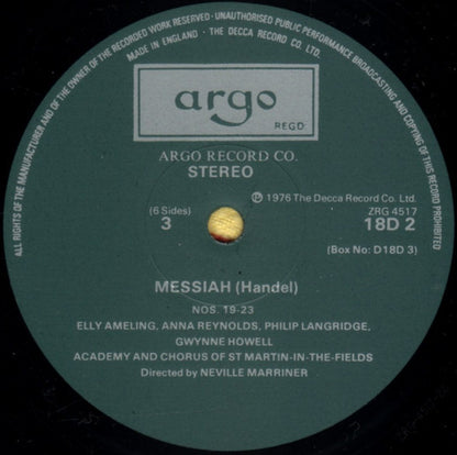 Georg Friedrich Händel, Elly Ameling ∙ Philip Langridge, Anna Reynolds ∙ Gwynne Howell, The Academy Of St. Martin-in-the-Fields And Chorus Of St Martin In The Fields, Sir Neville Marriner : Messiah (Based On The First London Performance Of March 23rd 1743) (3xLP, Album + Box)