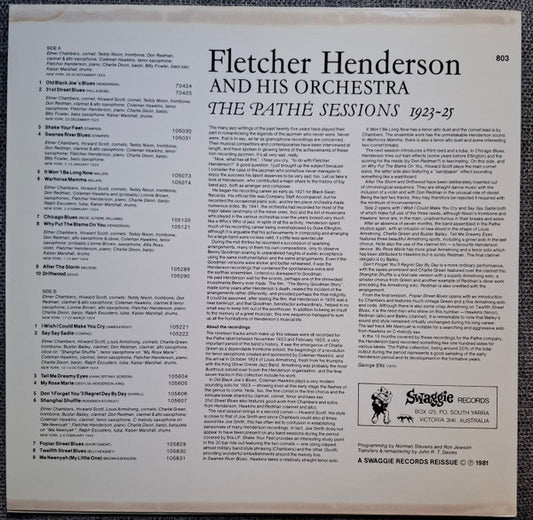 Fletcher Henderson And His Orchestra : The Pathé Sessions 1923-25 (LP, Album)