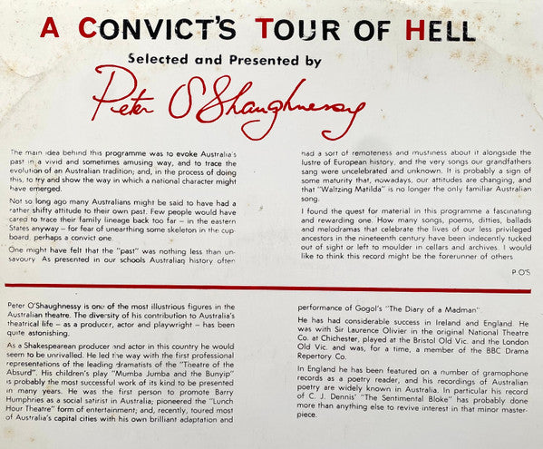Peter O'Shaughnessy : A Convict's Tour Of Hell (LP, Album, Fli)
