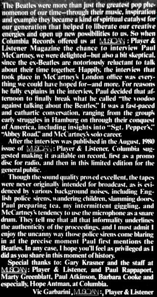 Paul McCartney : The McCartney Interview (LP)