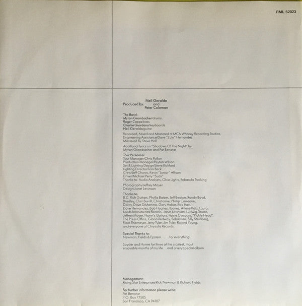 Pat Benatar : Get Nervous (LP, Album)