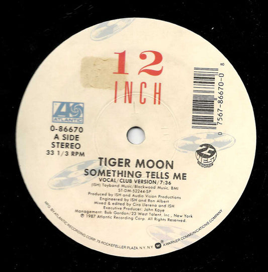 Tiger Moon : Something Tells Me (12", Single)