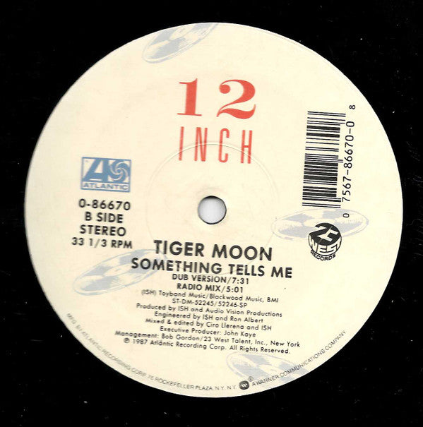 Tiger Moon : Something Tells Me (12", Single)
