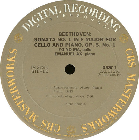 Beethoven* : Yo-Yo Ma - Emanuel Ax : Sonatas Nos. 1 & 2 (LP, Album)