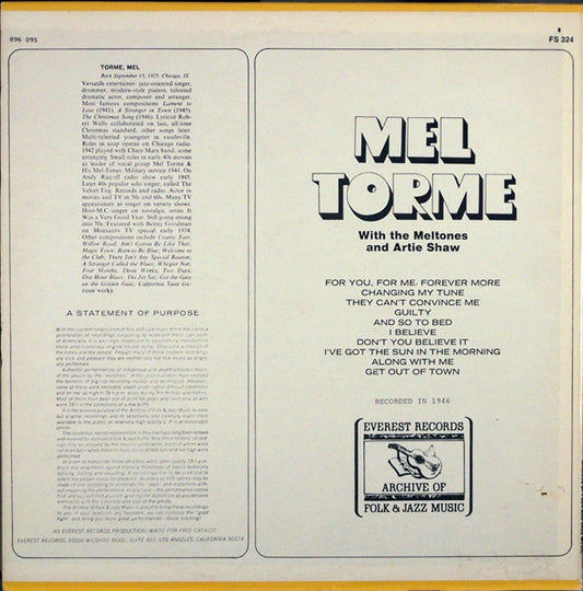 Mel Torme* With The Meltones* And Artie Shaw : Mel Torme With The Meltones And Artie Shaw (LP, Comp)
