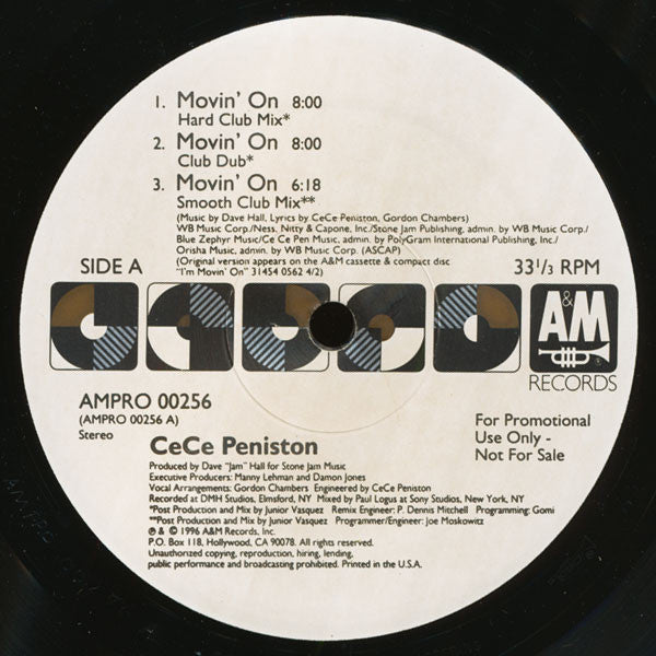 Ce Ce Peniston : Movin' On (2x12", Single, Promo)