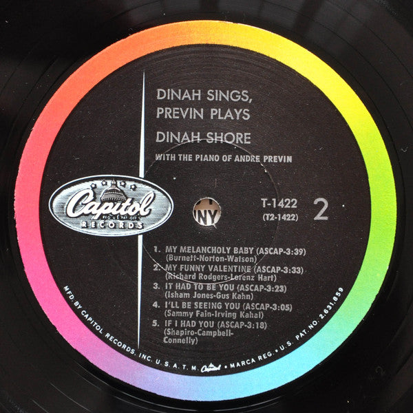 Dinah Shore &  The André Previn Trio : Dinah Sings, Previn Plays (LP, Mono)