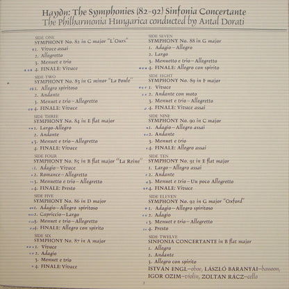Joseph Haydn, Philharmonia Hungarica, Antal Dorati : Symphonies 82 - 92, Sinfonia Concertante (6xLP + Box)