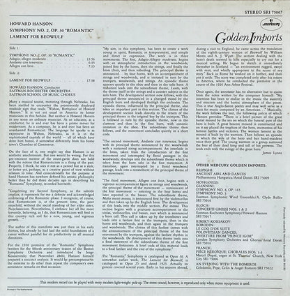Howard Hanson, Eastman-Rochester Orchestra, Eastman School Of Music Chorus : Symphony No. 2, Op. 30 "Romantic"; Lament For Beowulf (LP, RE)