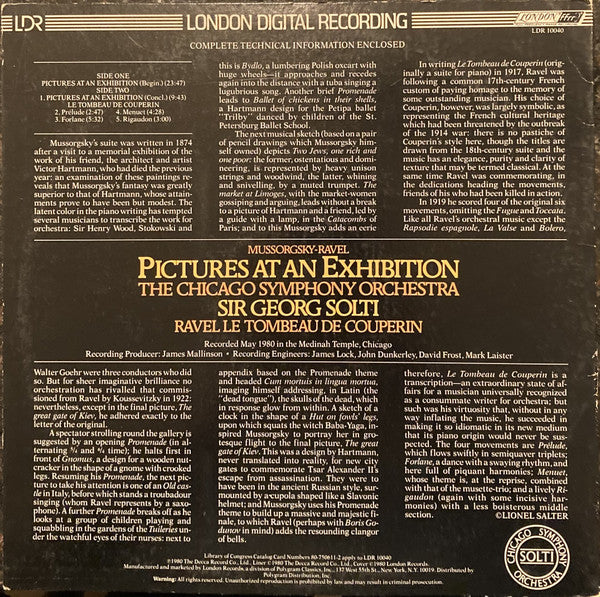 Modest Mussorgsky - Maurice Ravel, Chicago Symphony Orchestra, Georg Solti : Pictures At An Exhibition / Le Tombeau De Couperin (LP)