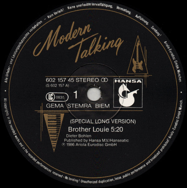 Modern Talking : Brother Louie (Special Long Version) (12", Maxi)