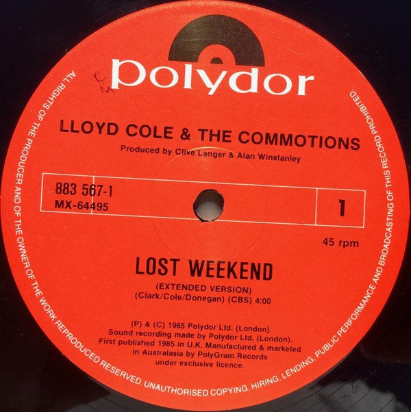 Lloyd Cole & The Commotions : Lost Weekend (Extended Version) (12", Single)