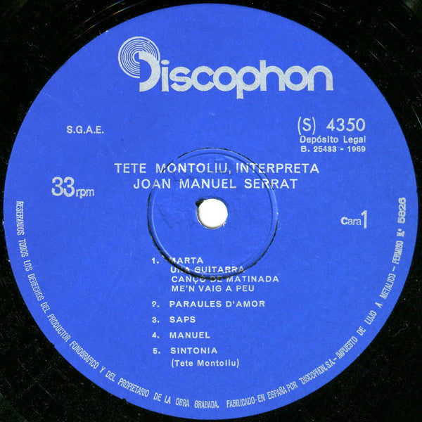 Tete Montoliu : Interpreta A Serrat (LP, Album, RP, Gat)