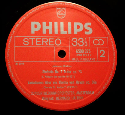 Brahms*, Concertgebouw-Orchester, Amsterdam*, Bernard Haitink : Sinfonie Nr.2 · Variationen Über Ein Thema Von Haydn Op. 56a (LP, RE)