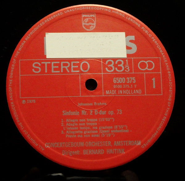 Brahms*, Concertgebouw-Orchester, Amsterdam*, Bernard Haitink : Sinfonie Nr.2 · Variationen Über Ein Thema Von Haydn Op. 56a (LP, RE)