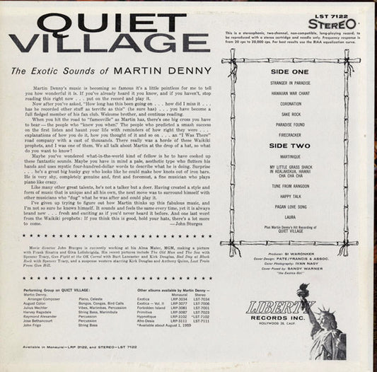 Martin Denny : Quiet Village - The Exotic Sounds Of Martin Denny (LP, Album, Scr)