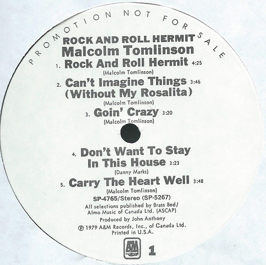 Malcolm Tomlinson : Rock And Roll Hermit (LP, Album, Promo)