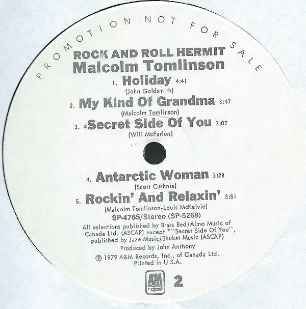 Malcolm Tomlinson : Rock And Roll Hermit (LP, Album, Promo)