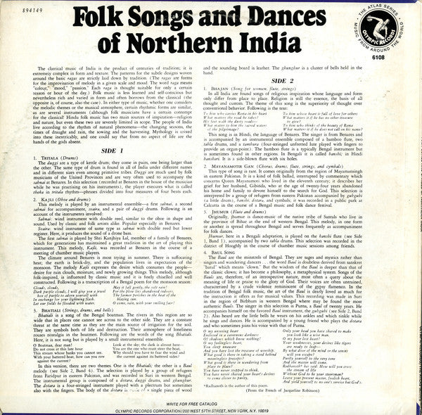 Unknown Artist : Folk Songs And Dances Of Northern India (LP)