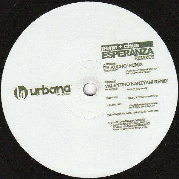 DJ Chus & David Penn : Esperanza (Remixes) (12", Maxi)