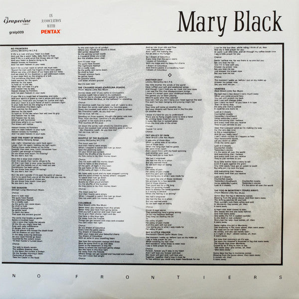 Mary Black : No Frontiers (LP, Album, RE)