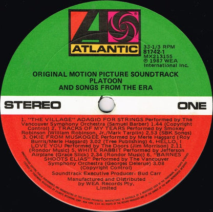 Various : Platoon (Original Motion Picture Soundtrack And Songs From The Era) (LP, Comp)