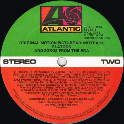 Various : Platoon (Original Motion Picture Soundtrack And Songs From The Era) (LP, Comp)