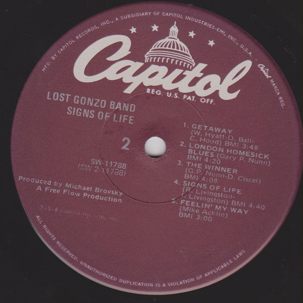 The Lost Gonzo Band : Signs Of Life (LP, Album, Jac)