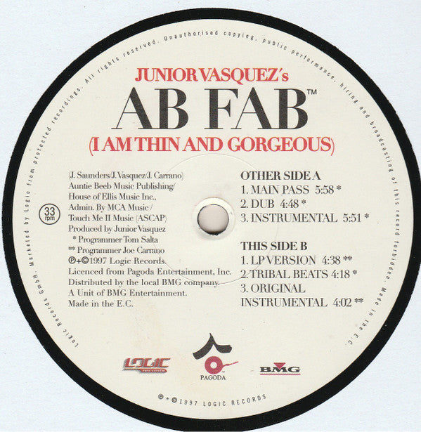 Junior Vasquez : Ab Fab (I Am Thin And Gorgeous) (12")