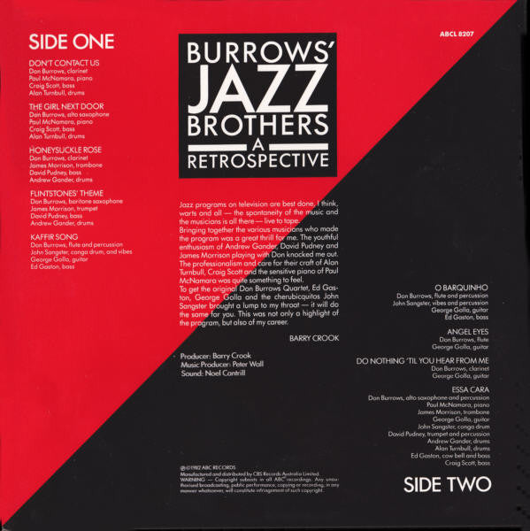 Don Burrows : Burrows' Jazz Brothers - A Retrospective (LP, Album)
