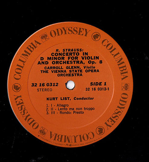 Richard Strauss, Carroll Glenn, Eugene List, Vienna State Opera Orchestra*, Kurt List* : Violin Concerto / Burleske (LP, RP)