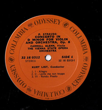Richard Strauss, Carroll Glenn, Eugene List, Vienna State Opera Orchestra*, Kurt List* : Violin Concerto / Burleske (LP, RP)