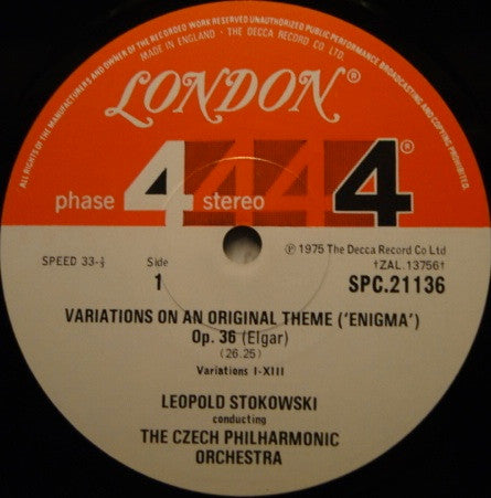 Sir Edward Elgar - Leopold Stokowski, The Czech Philharmonic Orchestra / Ainslee Cox, Royal Philharmonic Orchestra : Enigma Variations / Serenade For Strings /  Elegy For Strings (LP, Album)