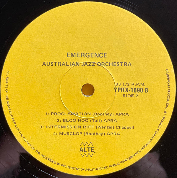 The Australian Jazz Orchestra : Emergence (LP, Album)