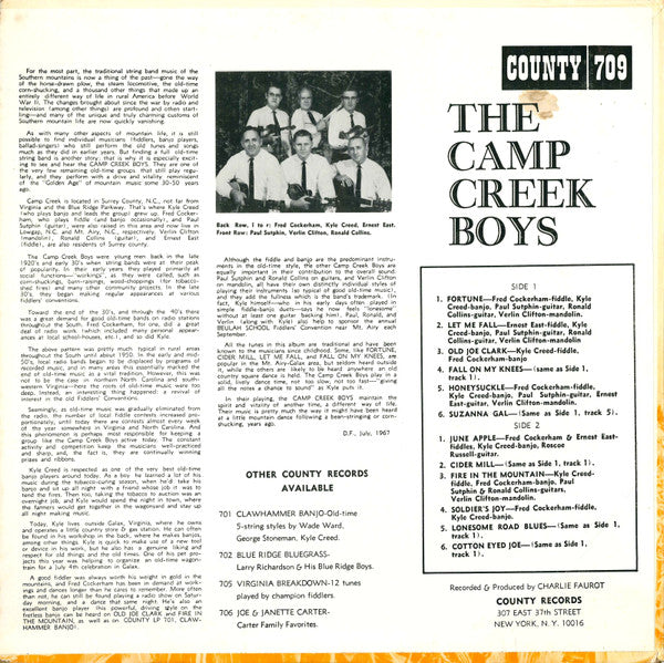 The Camp Creek Boys : The Camp Creek Boys (Old Time String Band) (LP, Album, Mono)