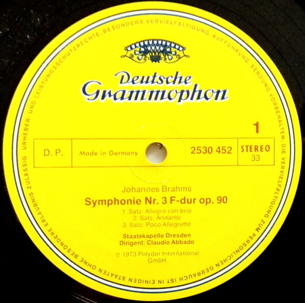 Johannes Brahms, Staatskapelle Dresden, Claudio Abbado : Symphonie Nr.3 / Haydn-Variationen (LP)