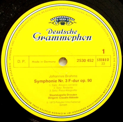 Johannes Brahms, Staatskapelle Dresden, Claudio Abbado : Symphonie Nr.3 / Haydn-Variationen (LP)
