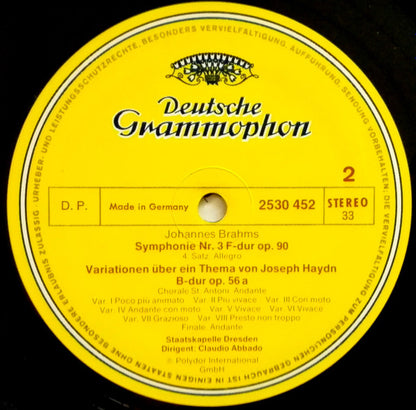 Johannes Brahms, Staatskapelle Dresden, Claudio Abbado : Symphonie Nr.3 / Haydn-Variationen (LP)