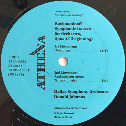 Sergei Vasilyevich Rachmaninoff, Dallas Symphony Orchestra, Donald Johanos : Symphonic Dances, Vocalise (LP, Ltd, RE, RM)