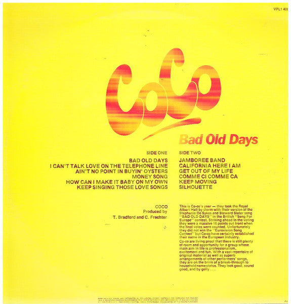 Coco* : Bad Old Days (LP, Album)