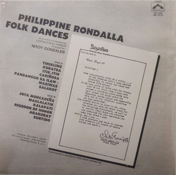 Philippine Rondalla : Philippine Folk Dances (LP, Album)